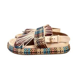 ULLA JOHNSON Alba Fringe Platform Sandals Leather Boho Slides 38